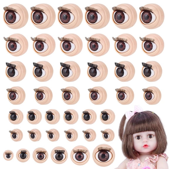PH 24 Pairs 3D Simulated Eyes 6 Styles Half Round Eyeball with Eyelash Amigurumi Craft Cartoon Movable Eye Puppet Stuffed Simulated Eyeball
