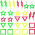 thumbnail image 1 of PH 24 Pairs 80s 90s Neon Earrings 12 Styles Acrylic Retro Pendants for Women Square Triangle Lightning Bolt Star Pendant Acrylic Drop Dangle for 80's Outfit Glow Party Accessories Colorful, 1 of 6