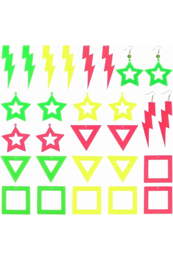 PH 24 Pairs 80s 90s Neon Earrings 12 Styles Acrylic Retro Pendants for Women Square Triangle Lightning Bolt Star Pendant Acrylic Drop Dangle for 80's Outfit Glow Party Accessories Colorful