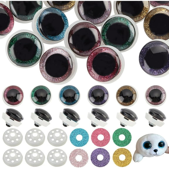 PH 24 Sets Plastic Safety Eyes 6 Colors Stuffed Glitter Animal Eyes 35mm Craft Crochet Eyes for Teddy Bear Amigurumi Craft Puppet Plush Animal Making for DIY