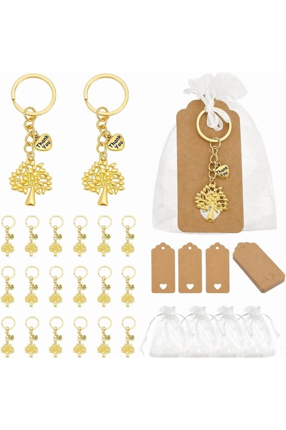 PH 24 Sets Tree of Life Keychain Favors Wedding Favors Organza Gift Bags with Blank Tags Baptism Favors Small Mesh Bags for Party Favors Birthdays Anniversary Valentine's Day Guest Return for DIY