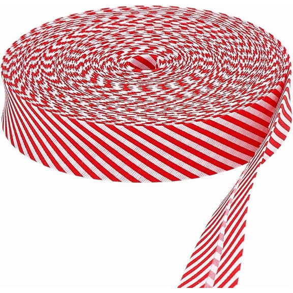 PH 24 Yards/ 22m Single Fold Bias Tape Red White Stripe Ribbons 3/4 inch(20mm) Polyester Single Fold Binding for Sewing Piping Binding Hemming Apparel Making Hair Bows Scrapbooks Headbands red