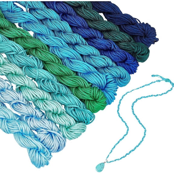 PH 240 Yards 1mm Nylon Beading String Chinese Knotting Cord - Blue Green Kumihimo Macrame Thread for Summer Friendship Bracelet Jewelry Making Christmas colorful DIY