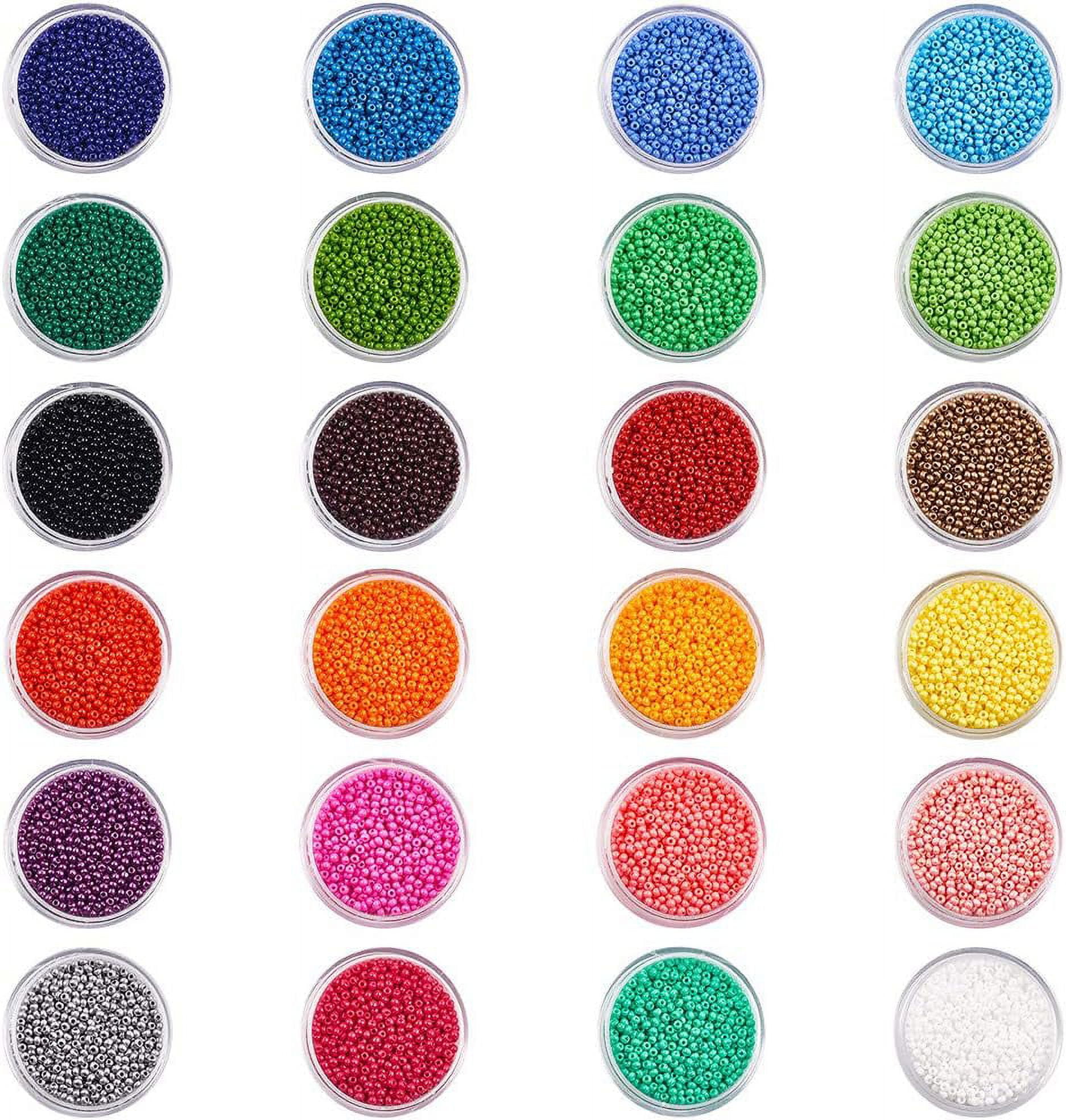 PH 24000 Pcs 24 Colors 12/0 2mm Multicolor Beading Glass Seed Beads Opaque Round Pony Bead Waist Beads Mini Spacer Beads for Earring Bracelet Neckalce Anklet Choker Jewelry Making Brown