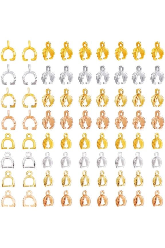 PH 240pcs 2 Styles Ice Pick Pinch Bails Pendant Clasp Snap on Bails 4 Colors Filigree Leaf Pinch Clip Necklace Pendant Clasp Jewelry Connectors Bails for Necklace Earring Jewelry Making Multi-color