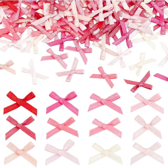 PH 240pcs Valentine Pink Mini Bows 12 Colors Small Red Bowknot Tiny Craft Bows Ribbon Bows Twist Tie Bows Fabric Bows Boutique for DIY Craft Gift Wrapping Hair Clip Sewing Party 0.75x0.63in Pink
