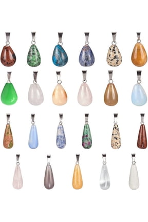 PH 24pcs 2 Size Drop Stone Pendants Charms DOP Beads Pendants Quartz Charms for Necklace Jewelry Making colorful