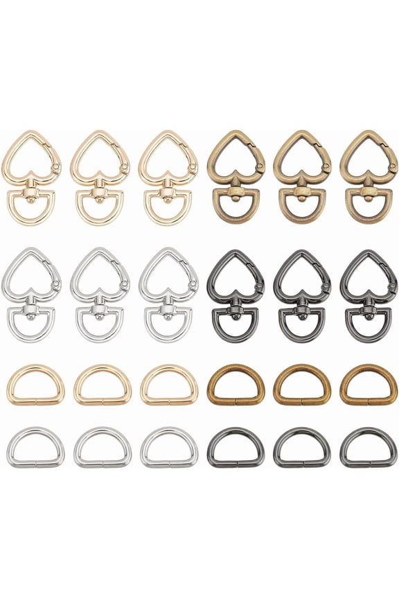 PH 24pcs 4 Colors Heart Swivel Buckles Lobster Buckle Spring Closure Buckle Craft Ring Buckle Heavy Duty Metal Push Gate Clasp with D Ring for Purse Strap Hardware Keychain 1.75" for DIY