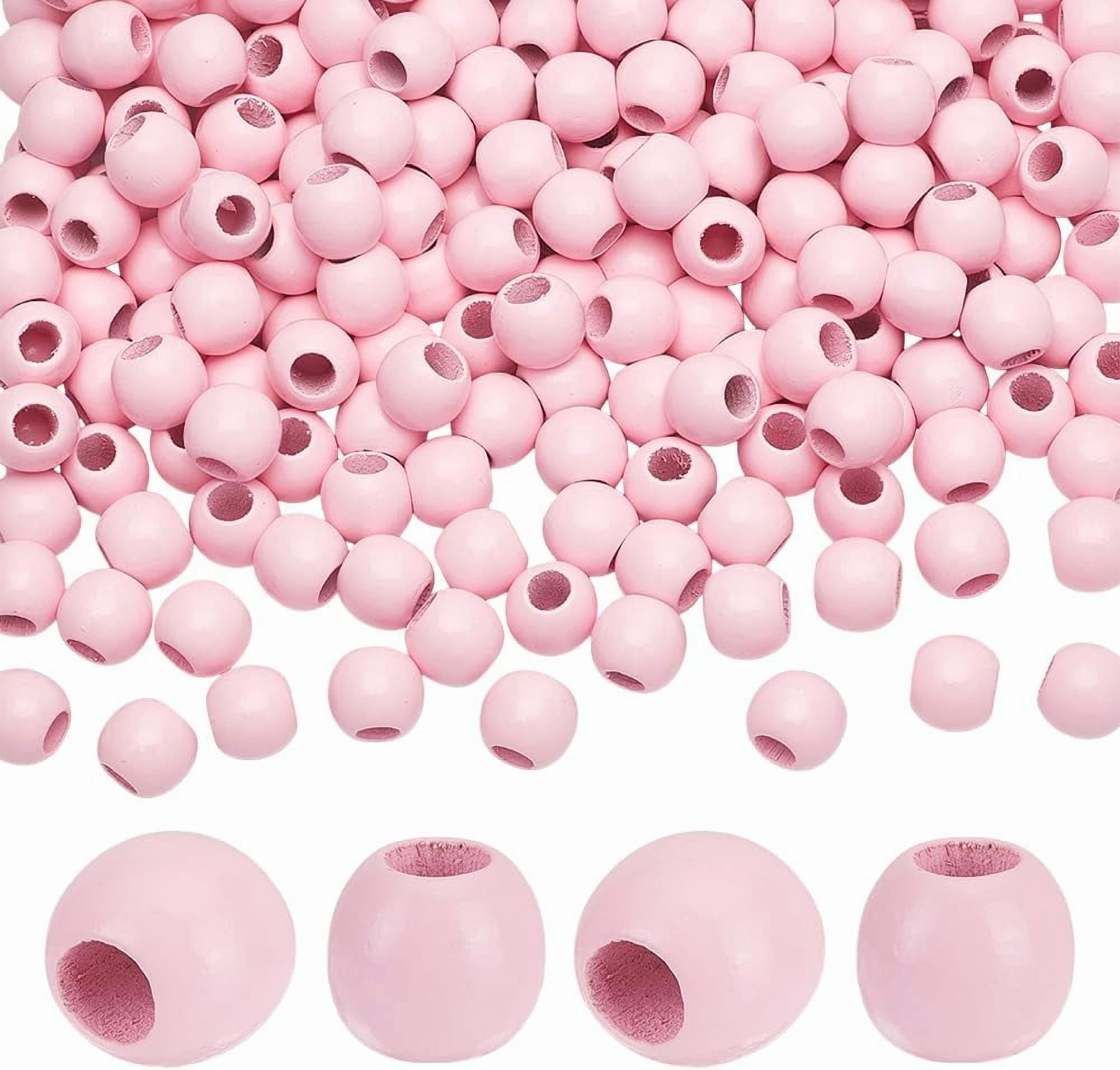 PH 250Pcs 20mm Wood Beads 9mm Large Hole Wood European Rondelle Bead Wooden Macrame Beads for Bracelet Craft Garland Christmas Tree Tassel Decor Home Decoration Pink Pink DIY