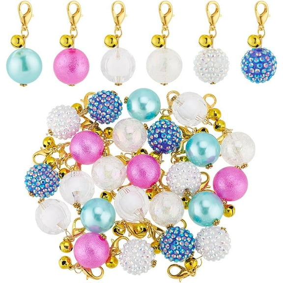 PH 25x18mm Acrylic Charms 24pcs Colorful Pearl Clip-On Charms Pendant Drop Golden Beads with Stainless Steel Clasps for Jewelry Making DIY Earring Necklace Anklet colorful