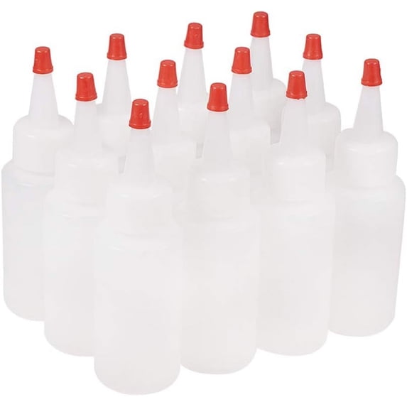 PH 2oz 12Pack Plastic Open Nozzle Squeeze Bottles with Red Tip Caps for Crafts Art Glue Multi Purpose White