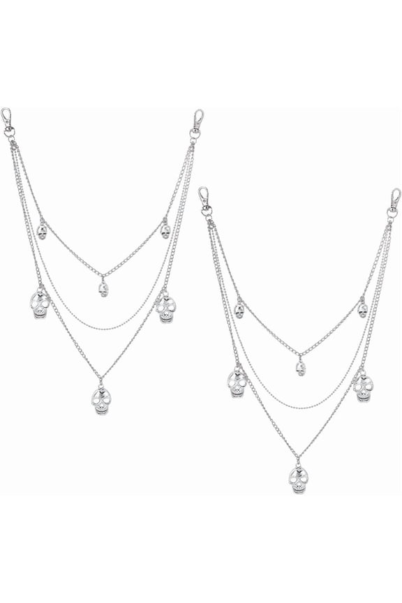 PH 2pcs 16.3 inch Jean Chains Gothic Pants Chain 3 Layer Wallet Chain Belt Chain Hip Hop Rock Chain Purse Chain Bag Chain Strap Punk Pocket Chain for Craft Men Silver DIY