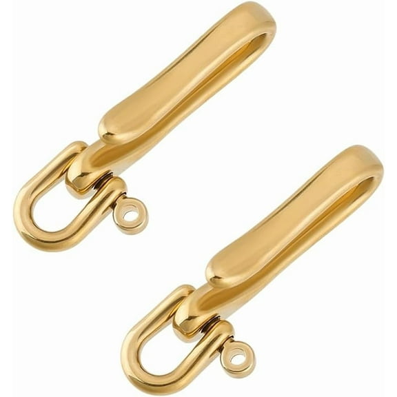 PH 2pcs Brass Fish Hook Keychain Keyring Hooks Golden Pocket Clip with Ring U Shape Keyring Key Hook Key Holder Car Keychain Belt Clip for Keys Wallet Chain Purse Pocket 2.4 Inch for DIY