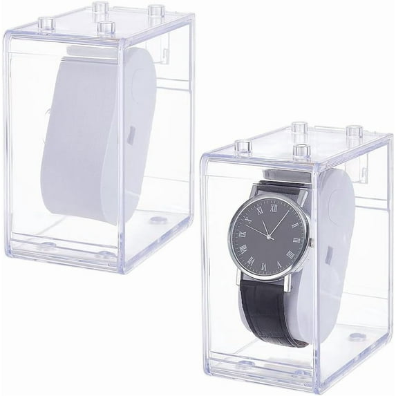 PH 2pcs Clear Watch Case Acrylic Watch Box Rectangle Display Stand Watch Organizer for Wristwatch Bagles Jewellery Men Women Home Travel Father's Day 2.2x3.4x4 Inch White