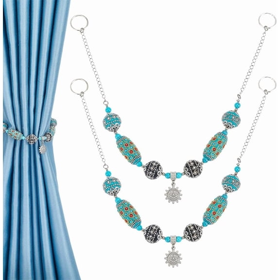 PH 2pcs Curtain Tiebacks Beaded Curtains Holdbacks Boho Curtain Ties Curtain Pull Backs with Linking Rings for Home Office Room Drapes Curtains Decor 17.7 inch Gray