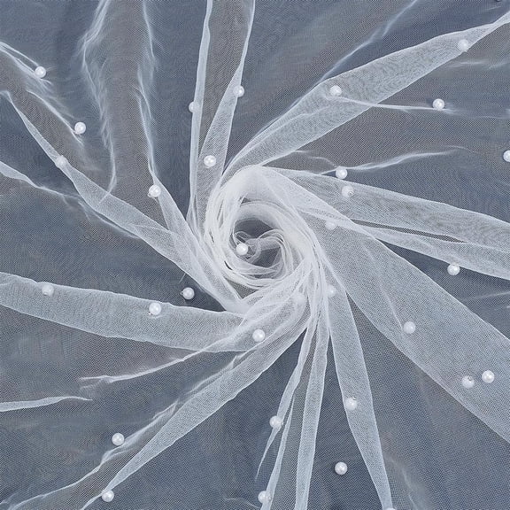 PH 2pcs Pearl Tulle Fabric 6378.7 inches Pearl Table Runner Wedding Veil Table Cloth Cornsilk Sheer Mesh Fabric with Pearls for Crafts Wedding Gown Table Decoration Multi-color