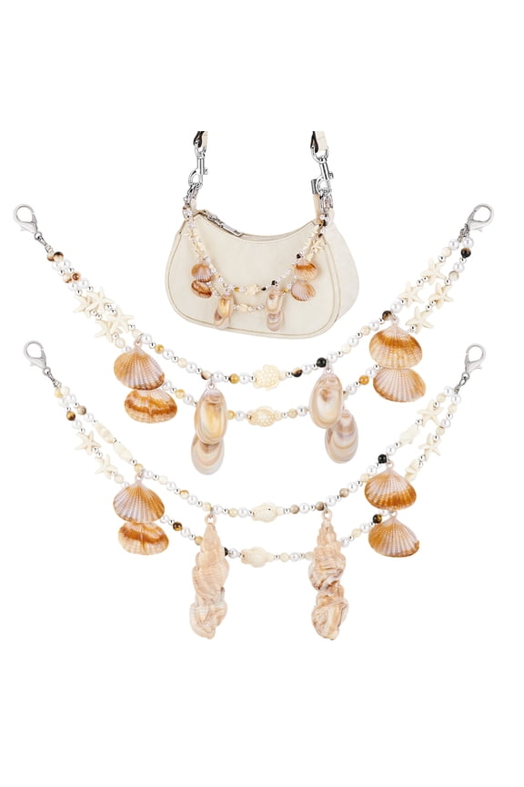 PH 2pcs Seashell Purse Charm Chains 12 inch Decorative Bag Chain Strap 2 Layers Seashell Bag Charm Chains with Buckles