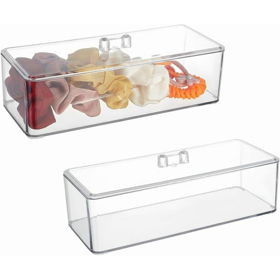 PH 2pcs Small Plastic Makeup Storage 9x3.5x3.1 inch Acrylic Container with Lid Bathroom Organizers Make Up Holder Acrylic Containers for Cotton Swabs Cosmetics Dental Floss Hair Band Clear DIY