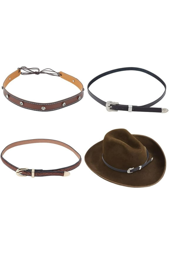 PH 3 Styles Leather Hat Bands Cowboy Hats Band Western Hat Belt Hatbands with Metal Buckle Adjustable Hats Decoration Band Straw HatBand for Women Men Cowboy Fedora Accessories colorful