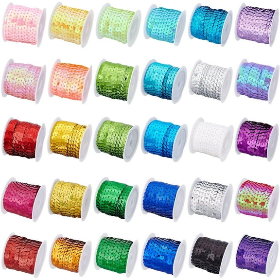 PH 30 Color Flat Sequin Strip 6mm Spangle Flat Sequins Paillette Trim String Sequins Ribbon Metallic Shiny Trim Sewing String for Costume Crafts Embellishments (150 Yards) Colorful