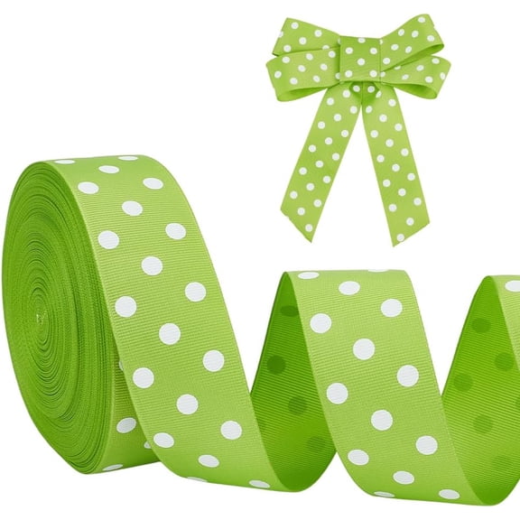 PH 30 Yards Polka Dot Ribbon 1.5 inch Wide Green Ribbons with White Dots Gift Wrapping Ribbon Craft Grosgrain Ribbons Trim for Party Christmas Decoration Floral Wreath Sewing Ornaments Green