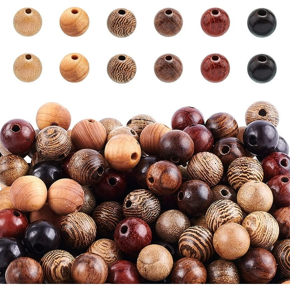 PH 300pcs 6 Styles Natural Wood Round Beads 8mm Handmade Beads Loose Spacer Beads for Spring Easter Jewelry Making Home and Holiday Decor Colorful DIY
