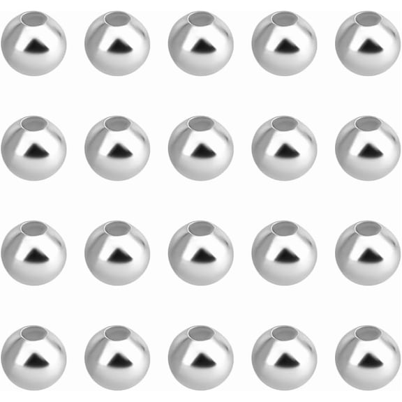 PH 300pcs 925 Sterling Silver Plated Round Beads 4mm Seamless Smooth Beads Waist Bead Round Ball Bead Brass Loose Spacers for Bikini Belly Chain Layered Bracelet Jewelry Making Silver