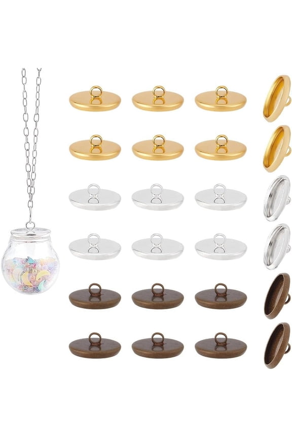 PH 30PCS Bead Cap Pendant Bails 3 Colors Iron Clasp Bead Caps with Loop Bead Pendant Connector Findings for Globe Glass Cover Pendants Jewelry Necklace Bracelet Making for DIY