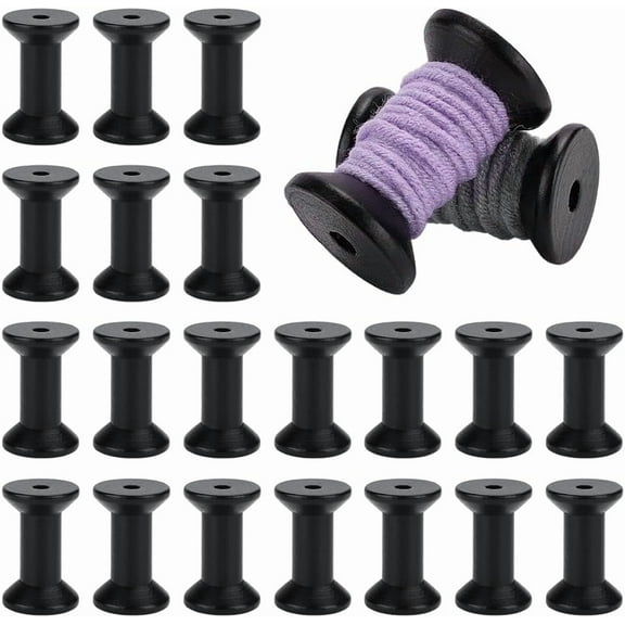 PH 30pcs Black Wood Spools Small Empty Thread Spool 2 inch Wire Weaving Bobbins Wooden Sewing Thread Spools String Spool Bulk for Embroidery Textile Sewing Machines Arts Crafts Cord Black