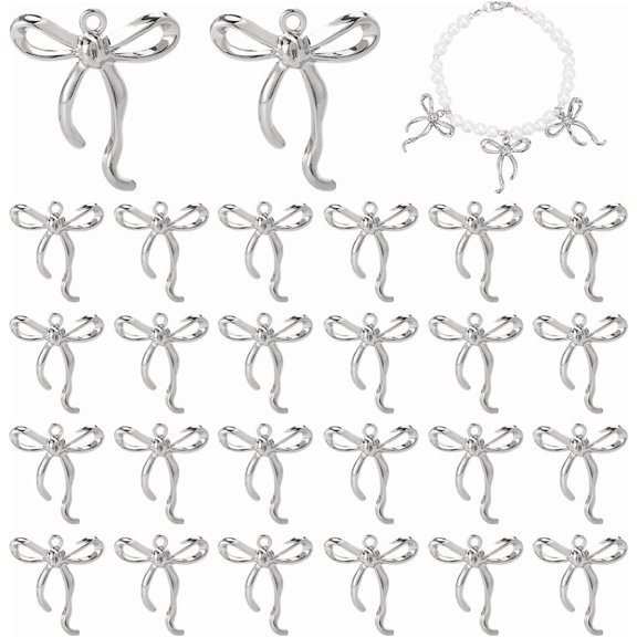 PH 30pcs Bowknot Charms Pendants Dangle Charms Ribbon Bowknot Charm Alloy Necklace Jewelry Charm with Loop for DIY