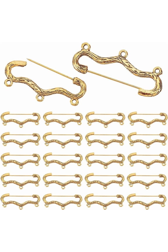 PH 30pcs Brooch Pins Safety Pins for Suit Skirt Decoration Brooch Findings with 3 Loops for Jewellery Making Knitting Crocheting DIY Crafts 1.8 inch Golden Gold