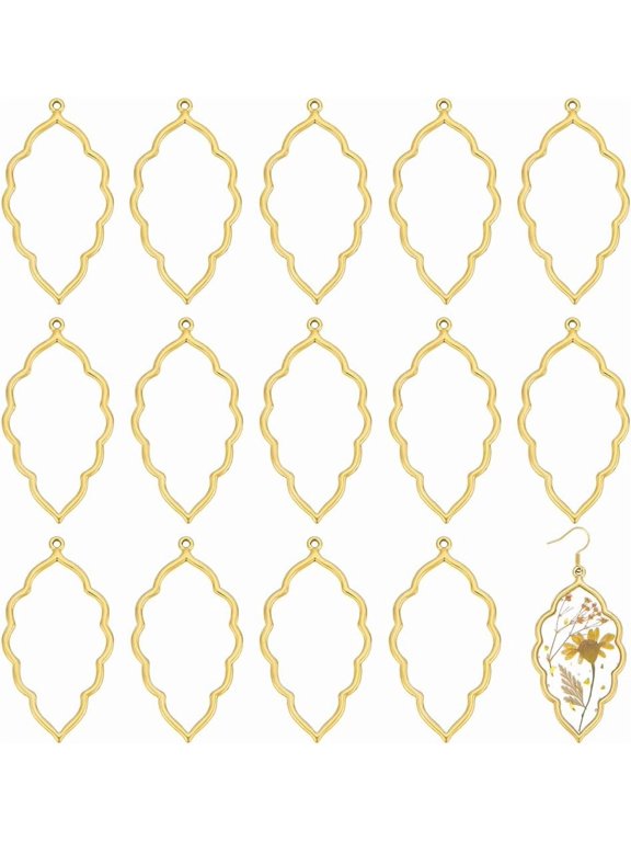 PH 30pcs Leaf Open Bezel Charms 2.5x1.3 Inch Large Open Frame Pendant Golden Resin Frames Pendant Tibetan Style Open Back Bezel for Jewelry Making DIY Resin Crafts Earrings Necklace