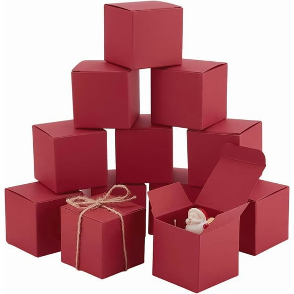PH 30pcs Mini Square Paper Box 2 inch Gift Boxes Foldable Candy Box Small Party Favor Boxes Little Gift Packaging Paper Boxes for Wedding Christmas Proposal Party Decor Red for DIY