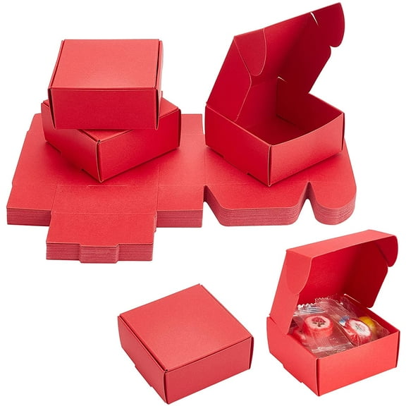 PH 30pcs Small Gift Box Red Gift Wrap Boxes with Lid Small Empty Paper Boxes for Wrapping Gift Packaging Wedding Party Favor Treat Candy Earring Small Jewelry 6.5x6.5x3cm/2.5x2.5x1.2" Red
