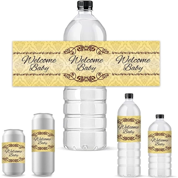 PH 30pcs Welcome Water Bottle Labels Adhesive Waterproof Bottle Wraps European Style Border Bottle Stickers Party Favor Decorations for Gender Reveal Birthday Party 8.5x2.5 inch Colorful