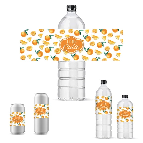 PH 30pcs Wine Labels Orange Water Bottle Stickers Little Cutie Personalized Bottle Wraps Decorations Self-Adhesive Champagne Cover Tags for Wedding