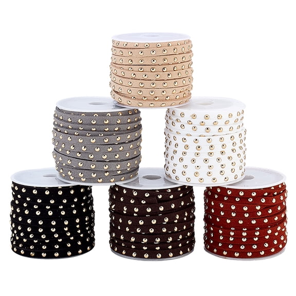 PH 32.8 Yards Suede Lace Cord Gold Rivets Thin 5mm Leather String Wide Craft String
