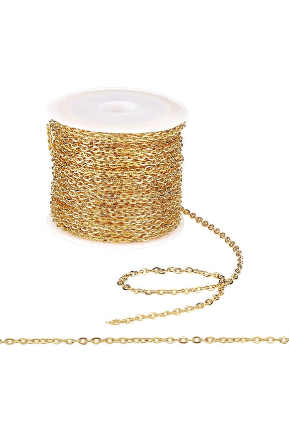 PH 32 ft Necklace Chains Golden Iron Chains Link Flat O-Shaped Cable Chains Craft Jewelry Chain for DIY Necklace Bracelet Jewelry Making 3x2.2x0.6mm for DIY