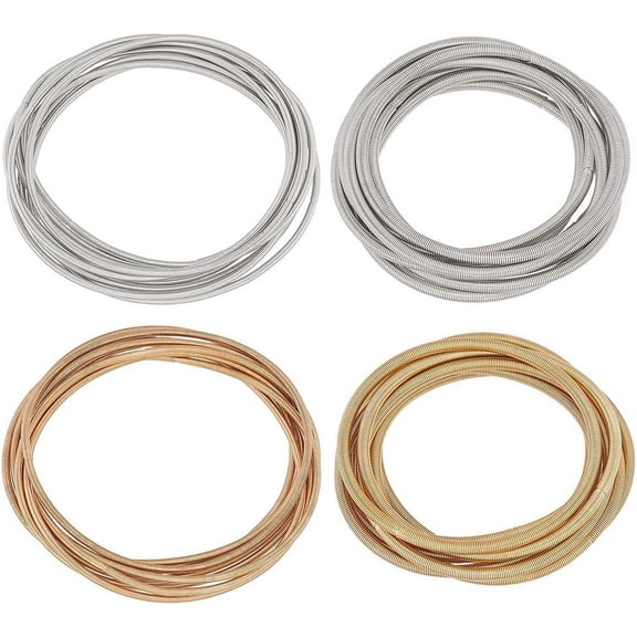 PH 32Pcs 2 Sizes Guitar String Bracelet Spring Jewelry Wire Stretch Bracelets Round Snake Chain Metallic Spiral Wire Coil Bracelets for Summer Women Men DIY Crafts Platinum/Gold for DIY