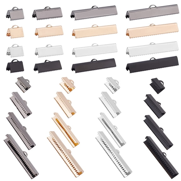 PH 32pcs Brass Ribbon Crimp Ends 4 Sizes Belt Buckle End Tip 4 colors Crimp End Fasteners Clasp Pinch Crimp Clamp End for Clothes DIY Leather Craft Belt Handmade bag Making 10/20/35/40mm