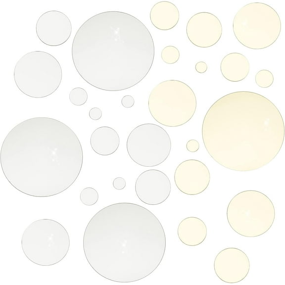 PH 32pcs Circle Mirror Wall Stickers 6 Sizes Self Adhesive Mirror Tiles Golden Silver Acrylic Mirror Sticker Set 3D DIY Wall Decals for Home Room Bedroom Decor Art DIY Craft Jewelry Making Colorful