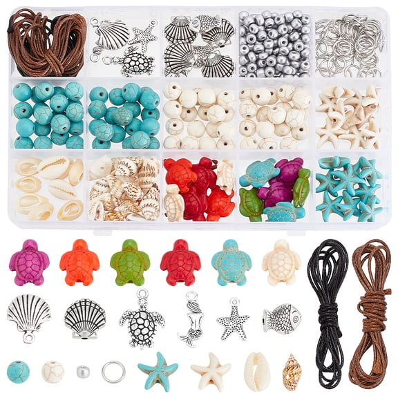 PH 336pcs Ocean Jewelry Making Kit Turquoise Turtle Beads Starfish Seashell Beads Charms Tortoise Pendants Cowrie Shell Beads