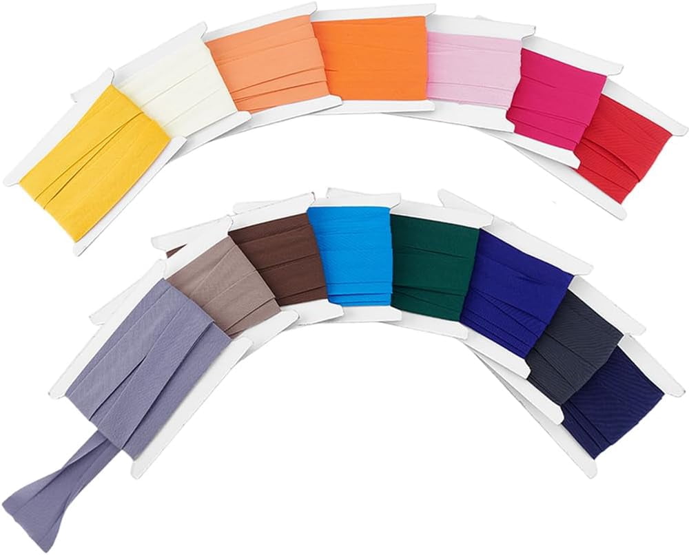 PH 34m Double Fold Bias Tape Cotton Bias Binding Tape 15 Colors Seam Binding for Crafts Continuous Bulk Bias Tape for Sewing Quilting Binding Hemming Apparel Craft 20~22mm Colorful