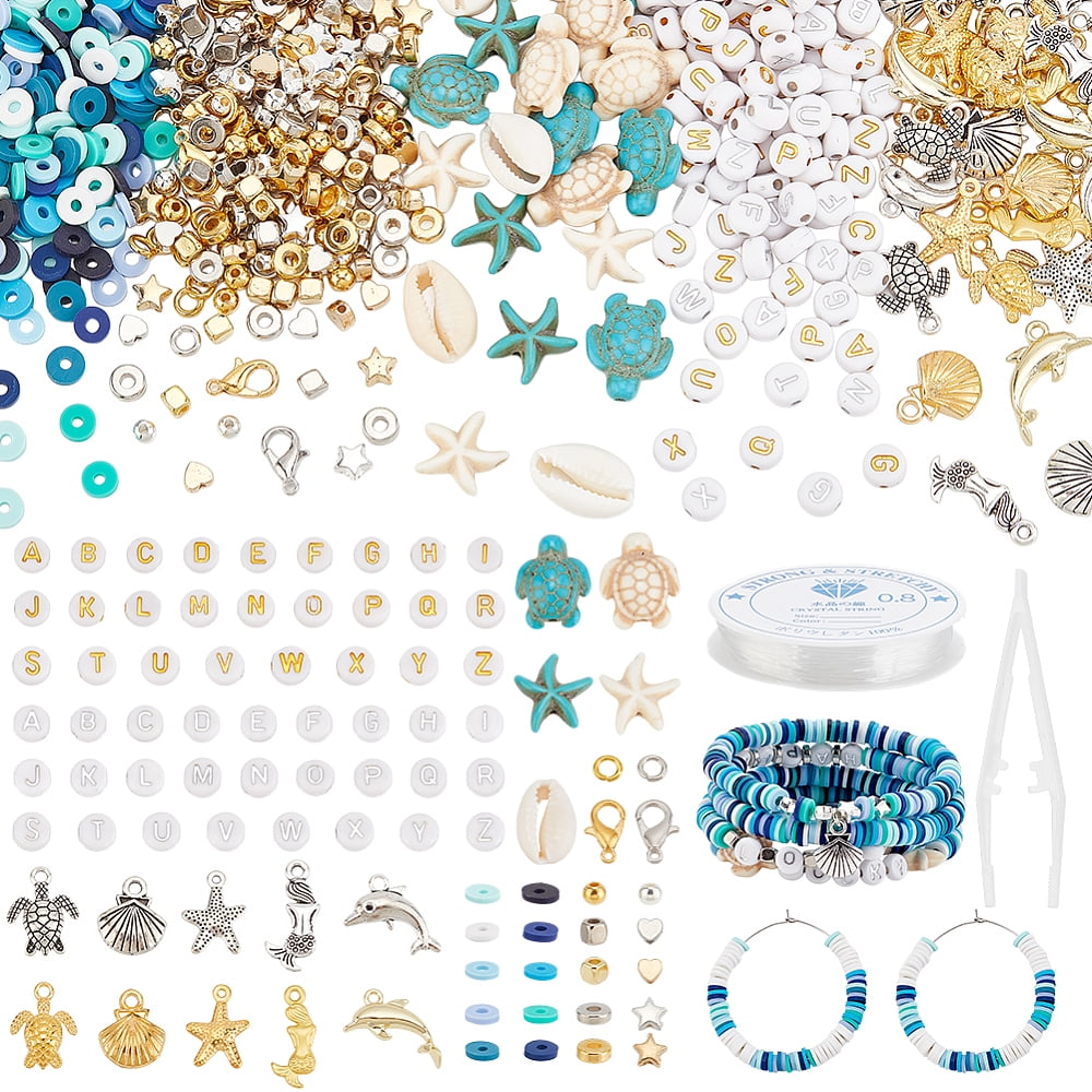 PH 3595pcs Ocean Theme Beads Kits Starfish Beads Letter Beads Dolphin Shell Charms Turtle Pendant Star Heart Beads 6mm Polymer Clay Beads for Jewelry
