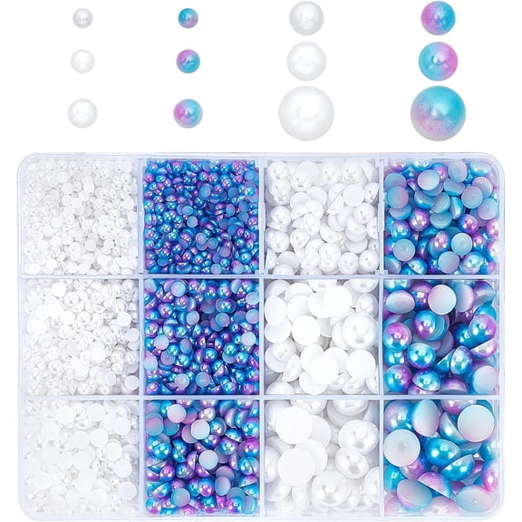 PH 3610pcs Flat Back Pearls 6 Sizes Half Round Imitation Pearl Cabochon Pearl Embellishments for Crafts Scrapbooking Embellishment Shoes Wedding Dress DIY Phone Nail Making Mixed Color