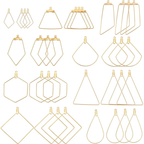 PH 36pcs Hoop Earrings 9 Shapes Wire Hoops Golden Wine Glass Charm Rings Stainless Steel Beading Hoop for DIY Craft Making Party Favors Resin Crafts DIY Jewelry Making Gift Golden