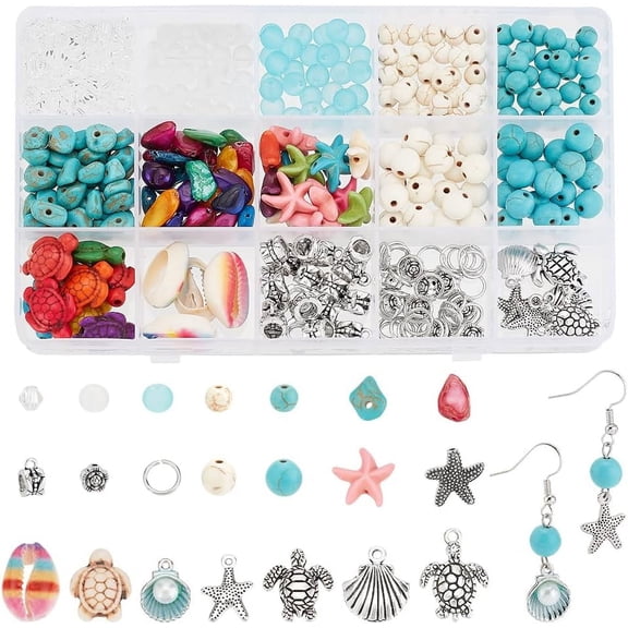 PH 371pcs Beach Charms Beads Turquoise Turtle Starfish Beads Charms Colorful Beads Summer Ocean Pendants whit Jewelry Findings for Necklace Earring Bracelet Anklet Jewelry Making Multi-color