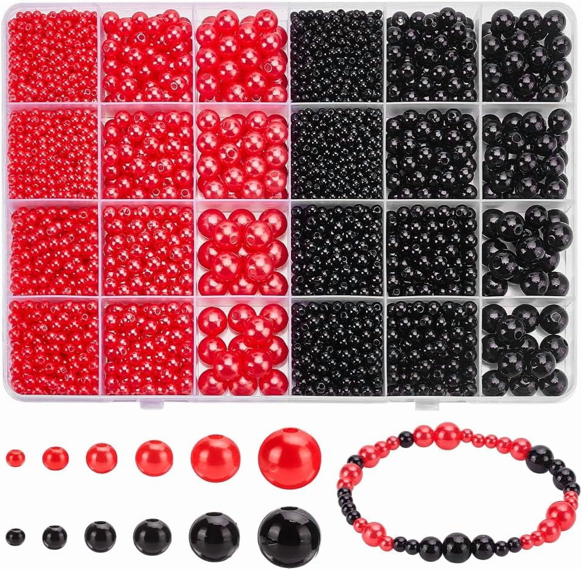 PH 3904pcs Red Black Pearl Beads Set 3/4/5/6/8/10mm Pearls Satin Beads Imination Pearls Punk Goth Spacer Bead for Bracelet Necklace Jewelry Making Decoration Colorful
