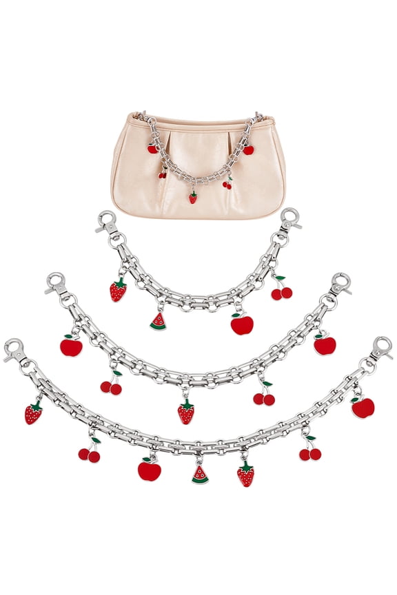 PH 3Pcs Silver Decorative Bag Chain 8" 9.7" 12" Purse Chains with Fruit Enamel Pendant Replacement Extension Chain