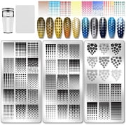 PH 3pcs Classic Gradients Nail Stamping Plate Heart Star Flower Nail Art Templates Geometry DIY Image Stamping Plates Tool Stencils for Women Print Manicures Salon Design Supplies Black